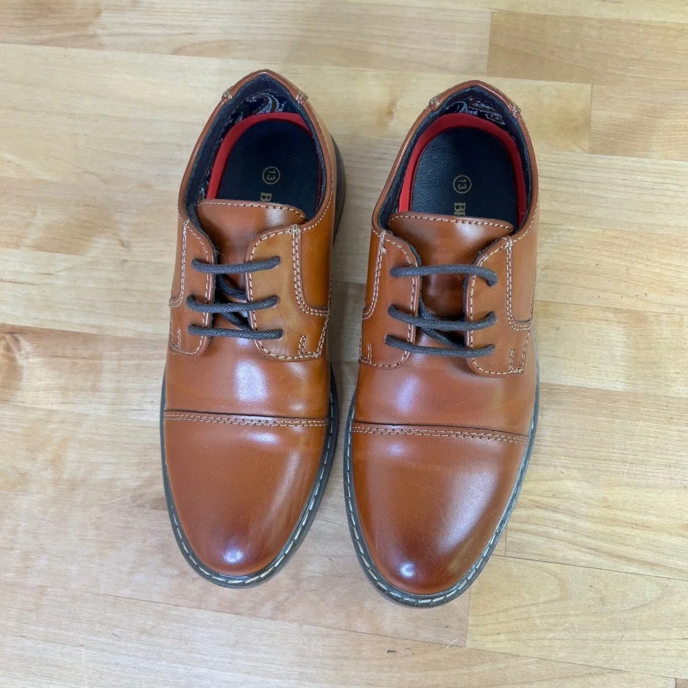 Bruno Marc Dress Shoes Oxford Boys Size 13 Brown Cap Toe Lace Up Formal Wedding